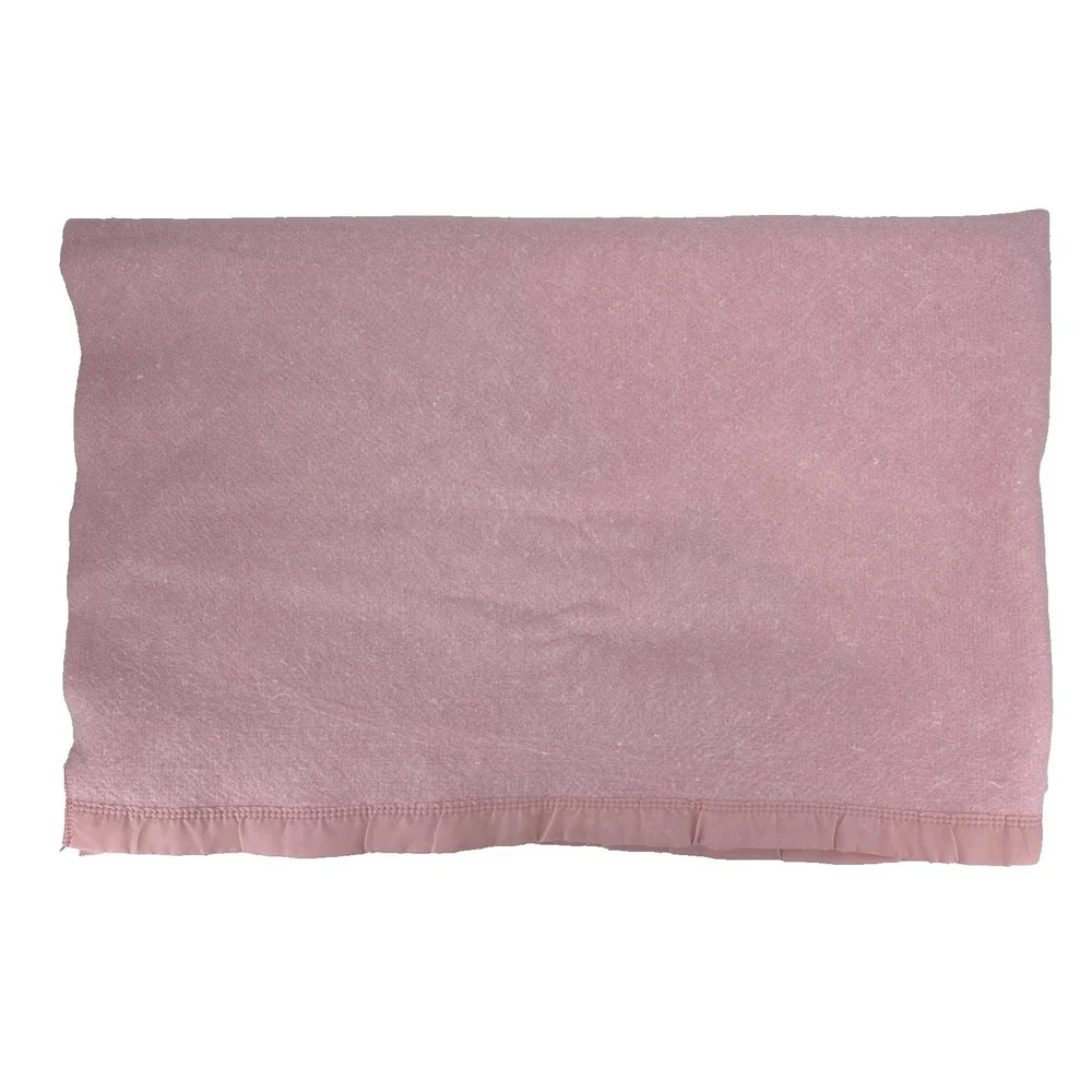 Vintage Twin/Full Size Satin Trim Pastel Pink Blanket Large 66